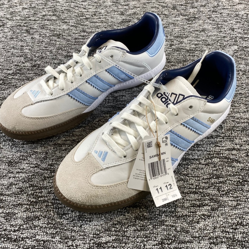 NWT Adidas Samba MN JI3183 Mens 11 White Clear Sky Blue Gum Leather Sneakers